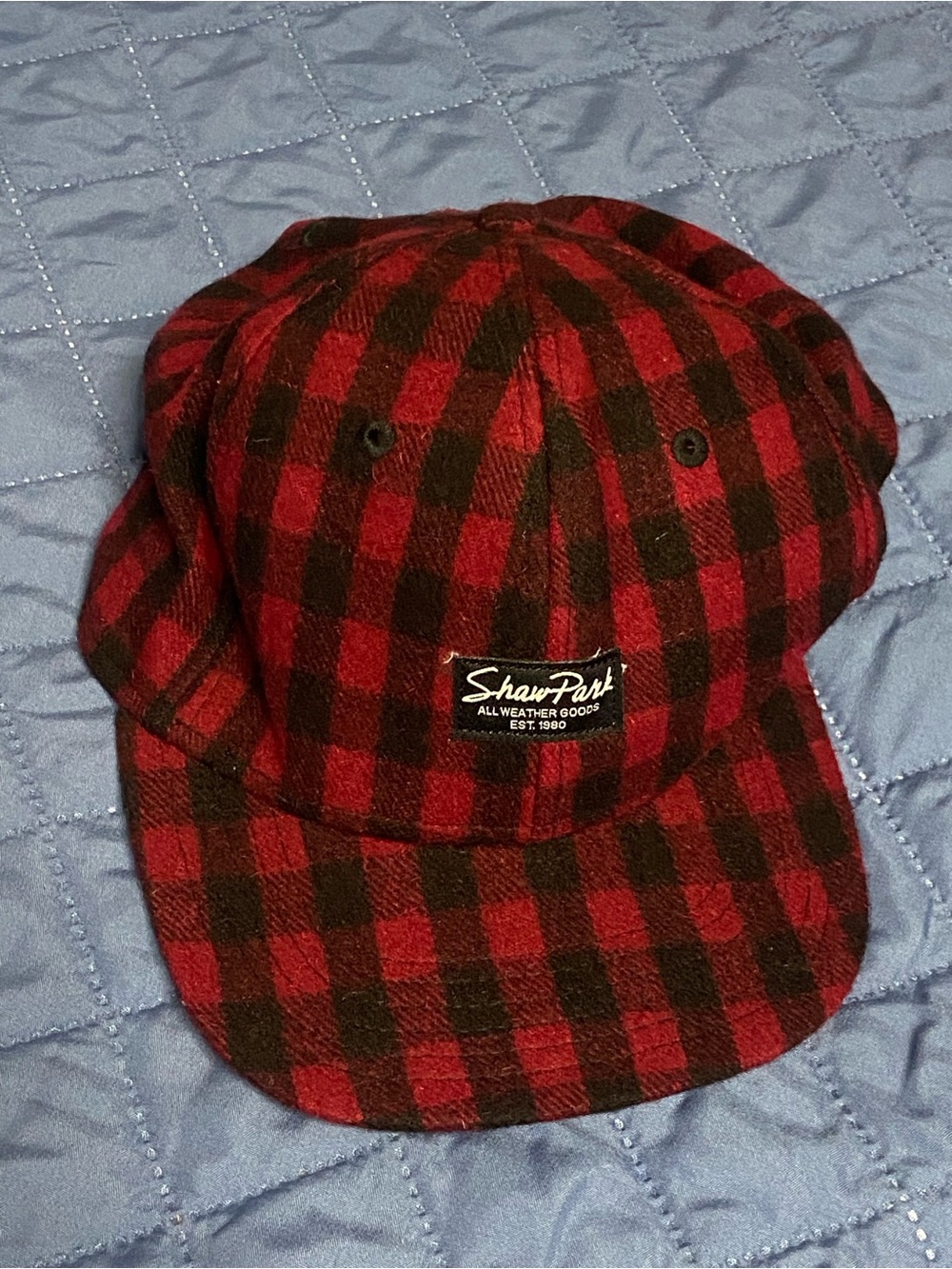 SHAW PARK Red-Black BUFFALO PLAID Snapback Soft Cap *ONE SIZE